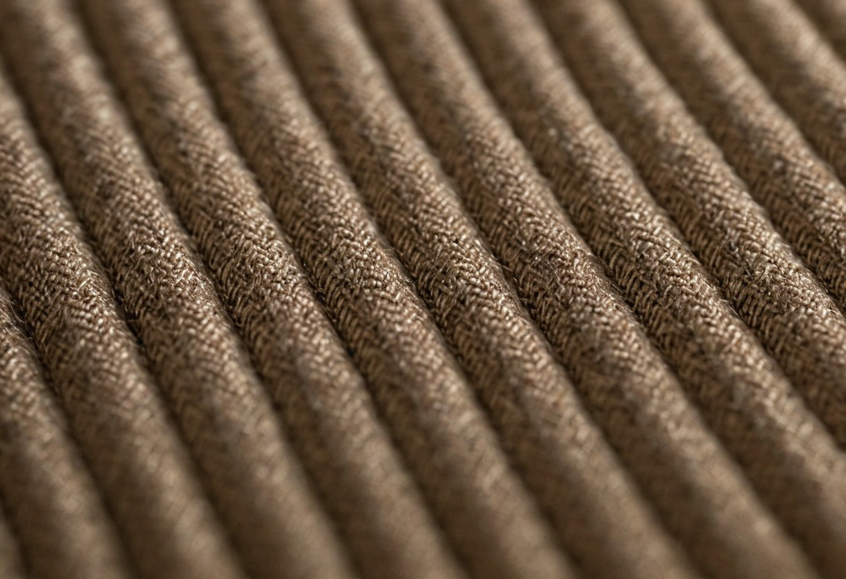 An extreme close-up shows the individual yarns of a tightly woven upholstery twill.