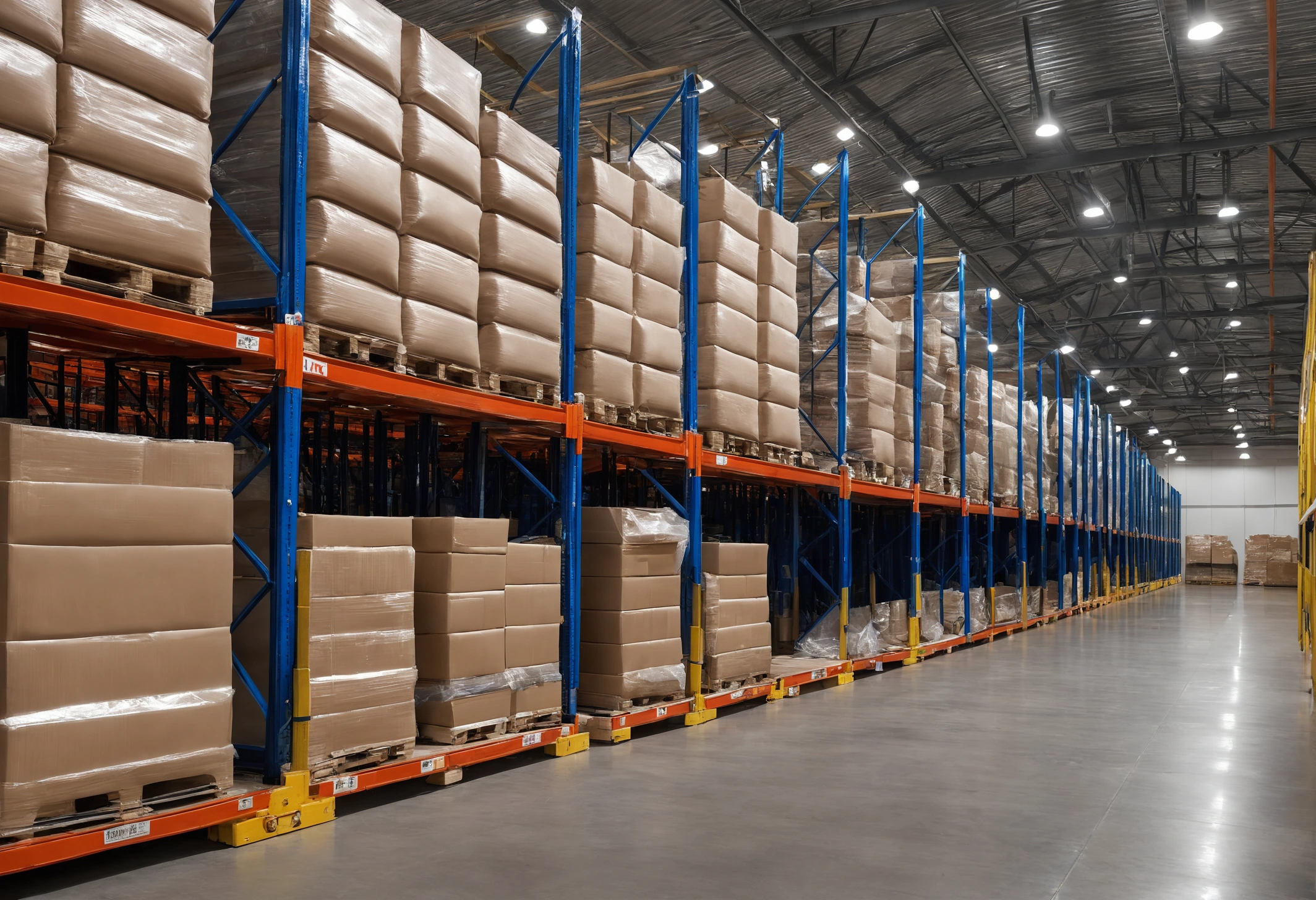 Wrapped furniture items held on warehouse racking awaiting a site-ready delivery date